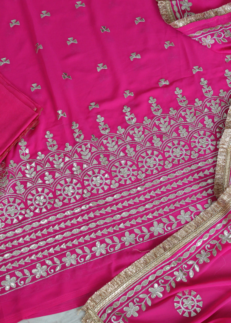 Hot pink Handwork unstitch suit