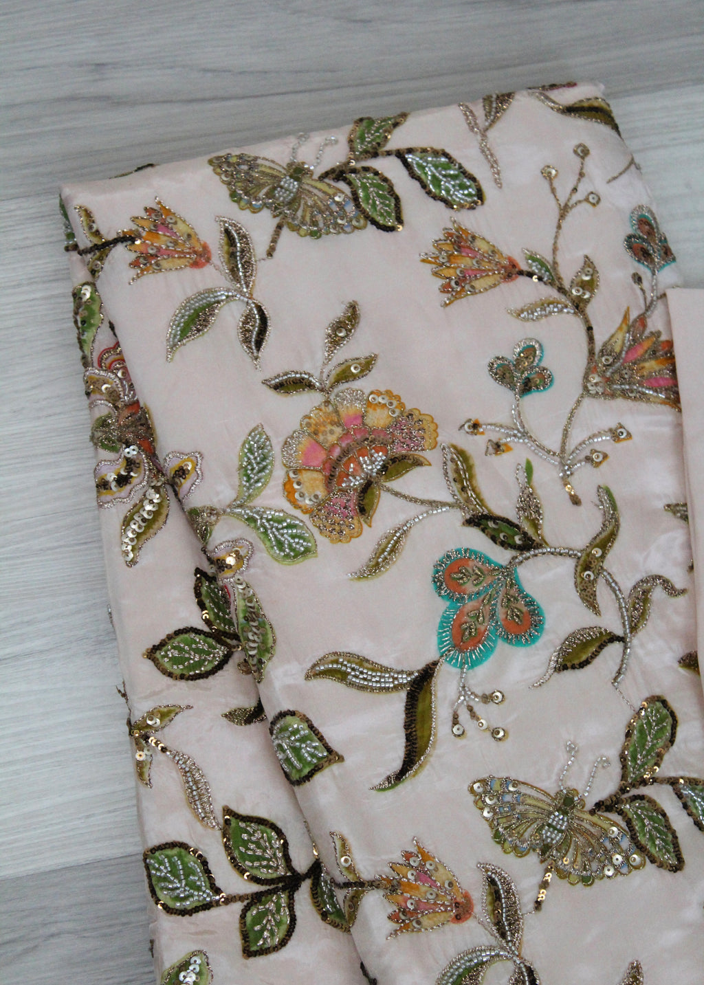 crepe Pale pink printed and embroidered unstitch suit