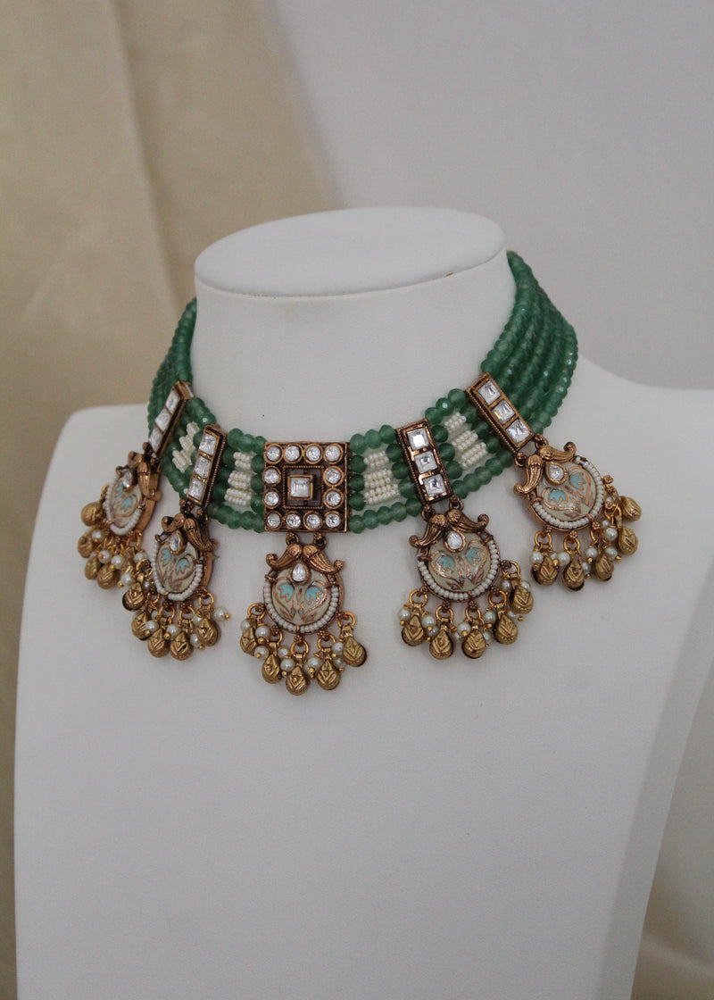 Sea green Necklace set with Bells