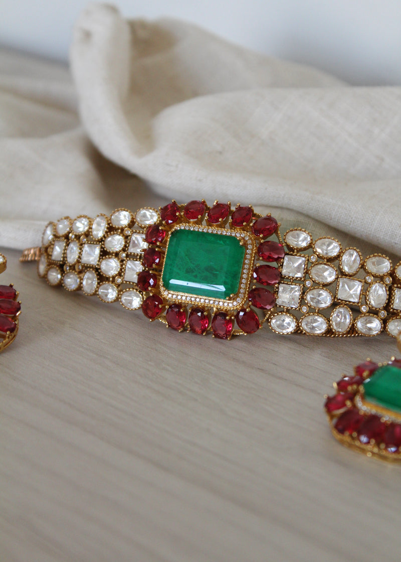 Ruby + Emerald Choker set