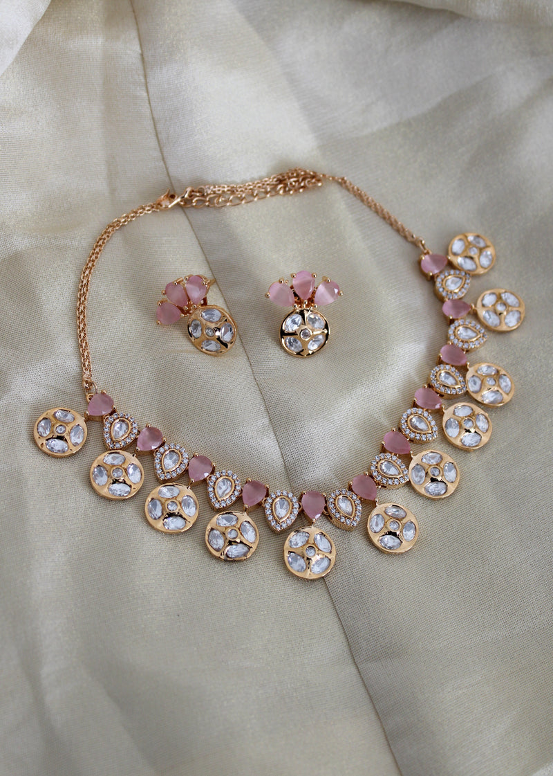 Pink Tiyanni kundan necklace set