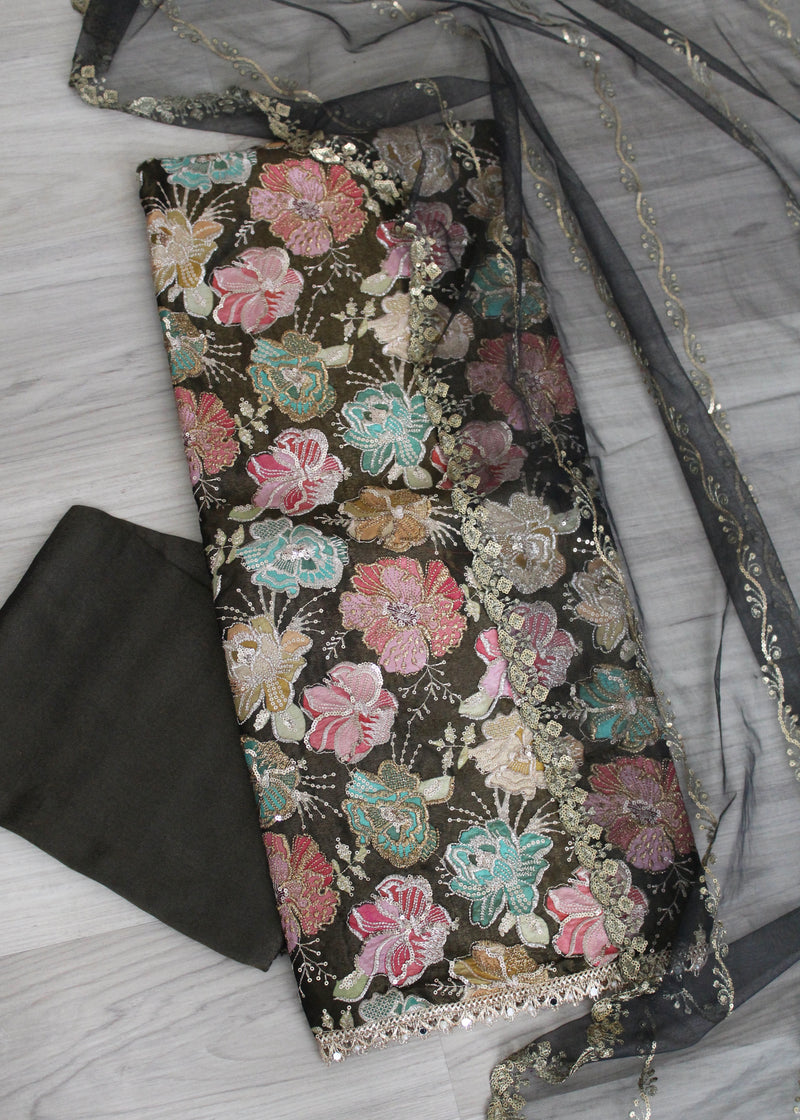 Tissue floral and embroidered unstitch suit