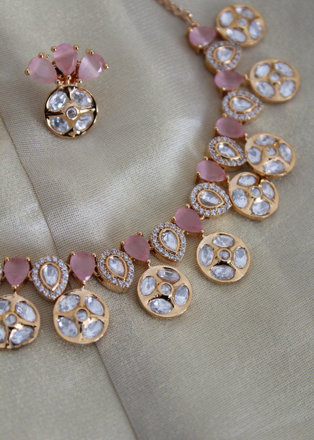 Pink Tiyanni kundan necklace set