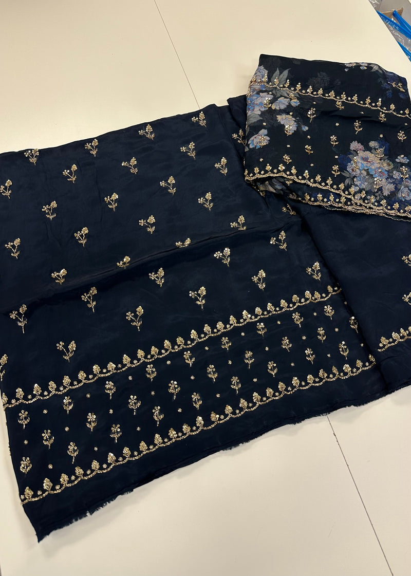 Handwork suit with floral dupatta