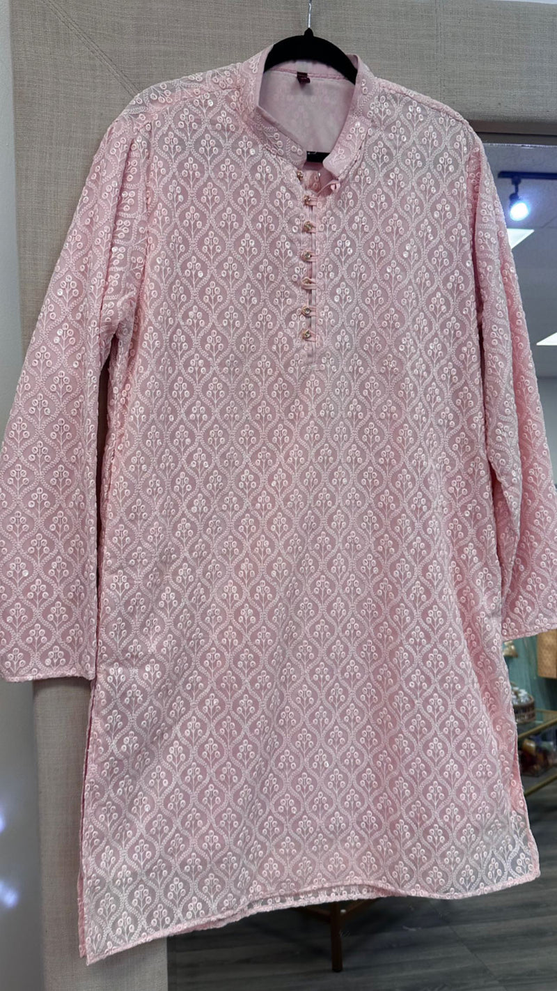 Pink luknowi kurta with white pajama