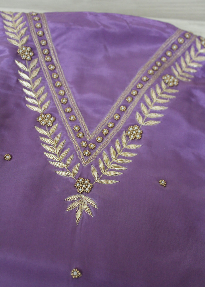 Mauve Purple Crepe Handwork Unstitch Suit