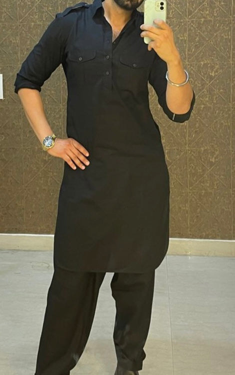 Black kurta with Pathani salwar