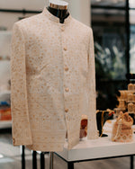 White Lucknowi Jacket and Dress Pant Set