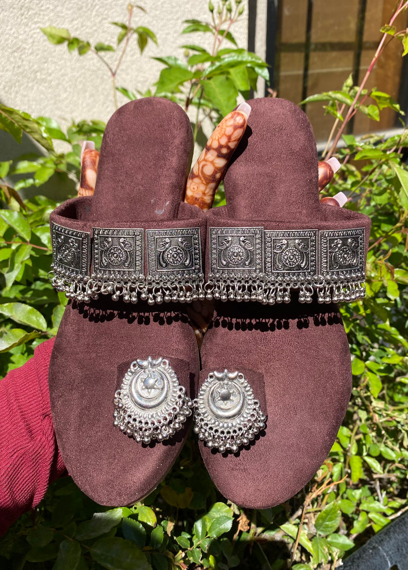 Chocolate Suede Oxidized Sandals